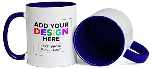 Gift Hub Personalised Mug | Coffee Cup with Coloured Handle and Inner | Any Photo or Text | Custom Coloured Cups for Birthdays, & Occasions | Ceramic Mugs Available in Ten Colours | Blue