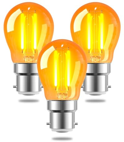 TobeBright 2.5W B22 LED Bayonet Vintage Light Bulb Fitting,G45 Golf Ball Bulb Large Bayonet,BC Low Watt Orange Decorative Filament Light Bulb,Amber Warm White 2200K,20W Equivalent,Non Dimmable,3-Pack