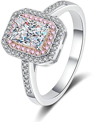 Lieson Trauringe Damen, Verlobung Ring Silber 925 Halbe Ewigkeit mit 4 Zinken Rechteckig Moissanit 1ct Hochzeit Ringe Frauen Silber Große 47 (15.0)