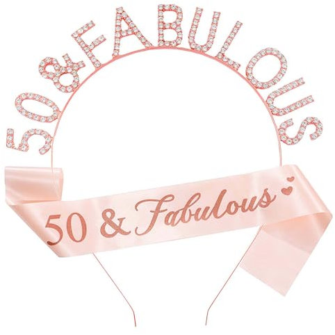 50th Birthday Sash and Crown Crystal Tiara for Women 50th Birthday Decorations Rose Gold Women 50th Birthday Gift