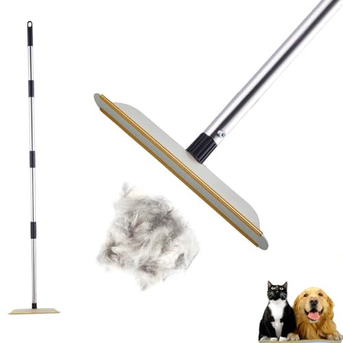 Rastrillo de alfombras para depilación de mascotas con mango largo de 152.4 cm, rascador de pelusa para alfombra de sofá, herramienta de cepillo removedor de pelo de perro y gato, escoba de piel