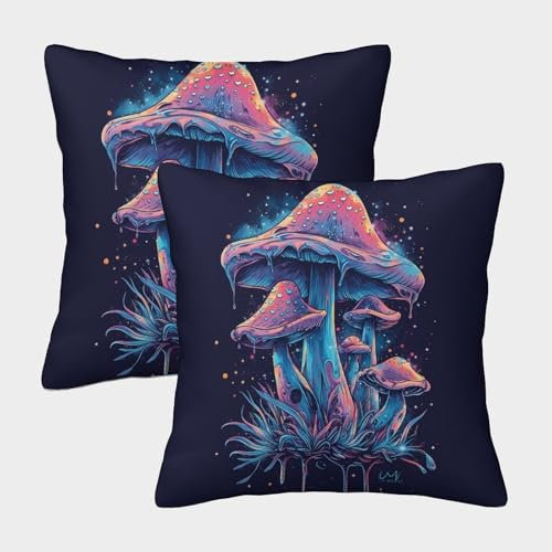 ENYISIYULO Deko Kissenbezug Pilze 2er Set Modern Dekokissen Kissenbezüge Colorful Pilze Wohnzimmer Zierkissen Für Couch Stuhl Bett Garten Balkon 40x40cm