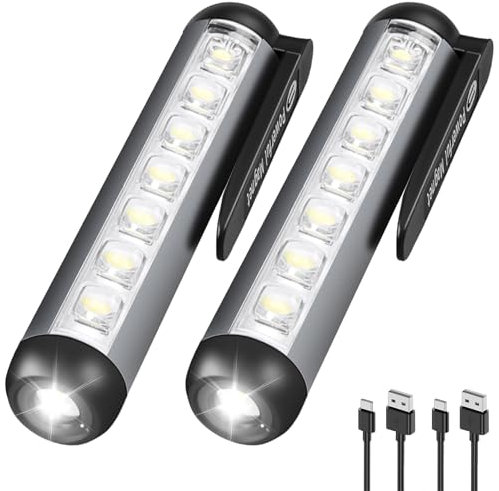 MODOAO Lot de 2 lampes de poche COB LED rechargeables, super lumineuses avec base magnétique et clip, 4 modes d'éclairage, lampes d'inspection portables et étanches pour randonnée, camping, urgence