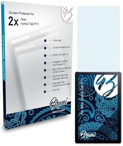 Bruni Schutzfolie kompatibel mit Acer Iconia Tab P11 Folie, glasklare Displayschutzfolie (2X)