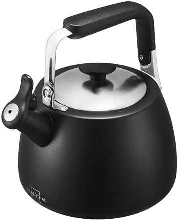 SILBERTHAL Wasserkessel Induktion 2,8l – Teekessel Edelstahl – Wasserkocher für Camping - Flötenkessel Schwarz - Pfeifkessel Version 2024