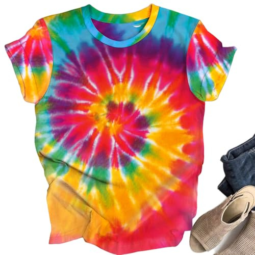 OCURHU Hippie Clothes for Women Tie Dye Hippy Shirts Vintage 60s 70s Outfit for Disco Party #Multicolor M