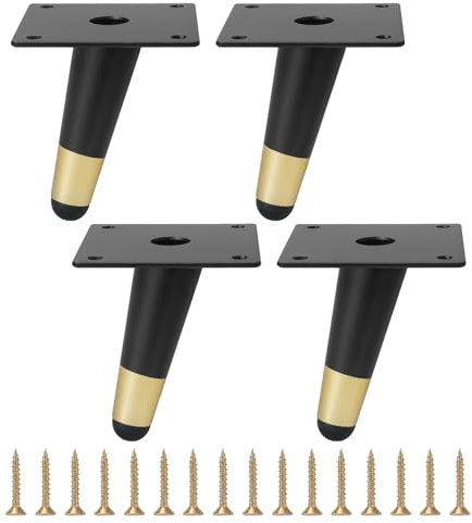 FOGAWA Lot de 4 Pieds de Meubles 10cm en Métal Pieds d'Armoire de Oblique Cône Pieds d'armoire Noir et Or Pieds de Remplacement pour Meuble, Table, Canapés, Chaise, Armoires, Lit Pieds