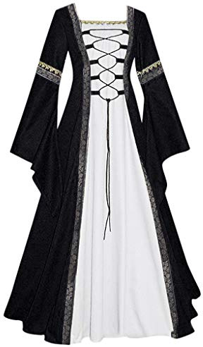 XUEJIANN Women's Medieval Maiden Fancy Dress Costume Fit and Flare Dresses for UK Green Medieval Dress Vintage Dresses Party Dresses Plus Size Mid Length Dresses Summer Dresses