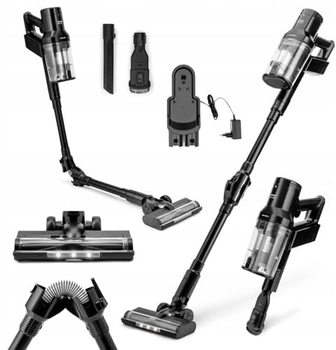 huslog Aspiradora Escoba sin Cable 160W, 11000Pa, 45 Min Autonomía, Pantalla LED, 3 Velocidades, Filtro HEPA, Cepillo Eléctrico, Compacta y Multifuncional, para Suelos, Alfombras y Mascotas, Negro