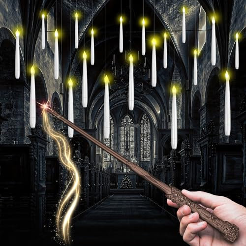 CHLDYCST Lot de 12 bougies flottantes avec baguette magique - LED sans flamme - Pour enfants, adolescents, fête d'anniversaire, Noël, mariage, fête d'Halloween
