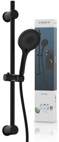 SCHÜTTE RAVEN Duschstange und Handbrause | Duschbrause mit 3-fach verstellbarem Duschkopf | Brauseset mit Duschsäule | Regendusche Duschpaneel mit Schlauch | Schwarz
