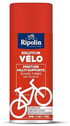 RIPOLIN, Solution Vélo, Aérosol Peinture, Finition Mate, Format Spray pour une application rapide, Ne coule pas, Riche en pigment, Résiste aux UV et conditions extérieures - Rouge Turbo - 400 ml