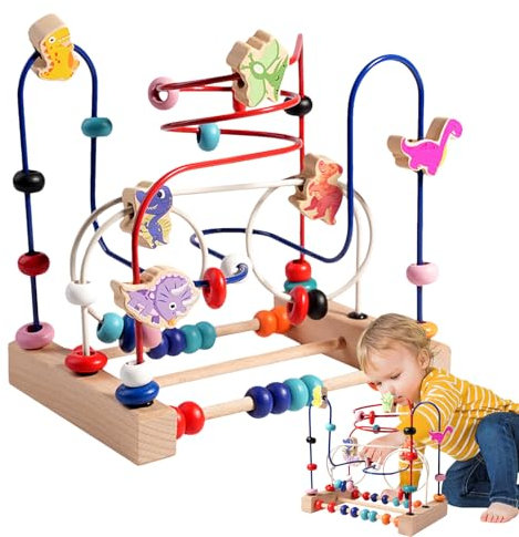 Jlobnyiun Wire Bead Maze Game – Toddler Puzzle, Counting Tool | Early Learning Frame With Moving Curve Base And Bright Color Patterns Designed To Attention For Development Center Classroom