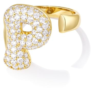 KissYan Gold Blase Buchstaben Ringe für Damen Frauen, 14K Vergoldet Buchstaben A-Z Ring Offen Verstellbare Ringe Personalisierte Mode Trendy Aussage Schmuck Geschenk(Gold P)