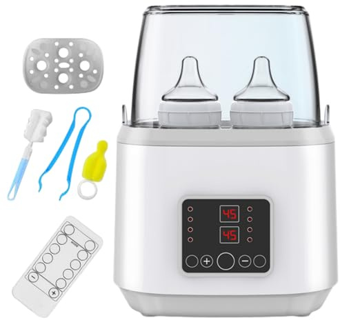 Baby Bottle Warmer & Steriliser with Remote Control - Adjustable Temperature Portable Bottle Heater for Breastmilk and Formula - LCD Display & Lid