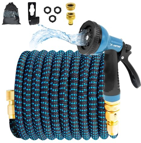 X-COTEC Tuyau d'Arrosage Extensible 30m/100ft, Tuyau Rétractable avec Adaptateur 1/2 et 3/4, 10 Modèles de Pulvérisation, pour Arrosage Jardin et Nettoyage