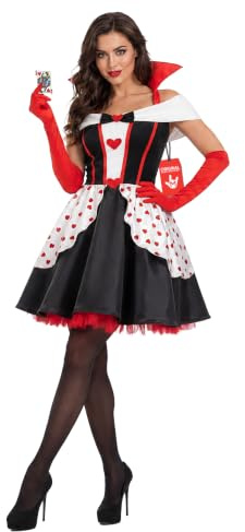 Fun Shack Herzkönigin Kostüm Damen, Märchen Halloween Kostüm Damen, XL | Kleid, Handschuhe & Strümpfe, Roter Herzaufdruck, Zum Überziehen, Perfekt für Halloween, Ideal zum Verkleiden