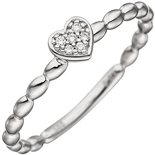 Jobo Damen Ring Herz 585 Gold Weißgold 6 Diamanten Brillanten Diamantring Herzring Größe 56