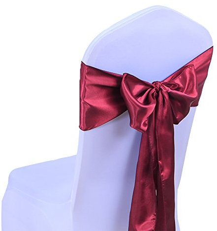 SINSSOWL 25 stück Hochzeit Dekoration Mehrfarbig Satin Stuhl Bezug Bow Ties in Event & Party Supply Stuhl Schärpen- burgunderfarben