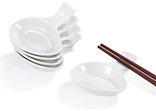 Urban Lifestyle Coupelles à sauce Chopsticks, 6 x coupelles en porcelaine avec porte-baguettes, pour sauce soja, vinaigre chili, épices. Coupelles à sauce soja, coupelles à sushi, coupelles pour dip.