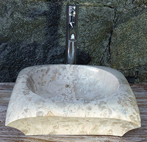 Guru-Shop Vasque à Poser en Marbre Massif, Lavabo, Lave-mains en Pierre Naturelle - 40x40 cm Modèle 23, Beige, Lavabos, Lavabos Baignoires