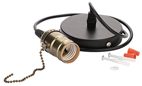 E27 Vintage Pendelleuchte Halter mit Zugkette Schalter Lampensockel Deckenmontage(Bronze)