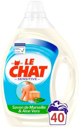 Le Chat Sensitive – 40 lavages (2L) – Lessive Liquide Hypoallergénique – Savon de Marseille & Aloe Vera