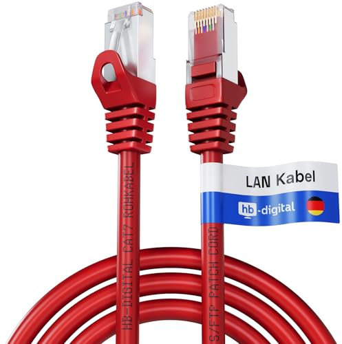 HB-DIGITAL 7,5m LAN Kabel CAT 7 Rohkabel RJ45 S/FTP Netzwerkkabel Ethernet Patchkabel bis zu 10 Gbps 600 MHz Kupfer Profi PiMF Kupfer für Patchpanel Switch Router Modem - Rot