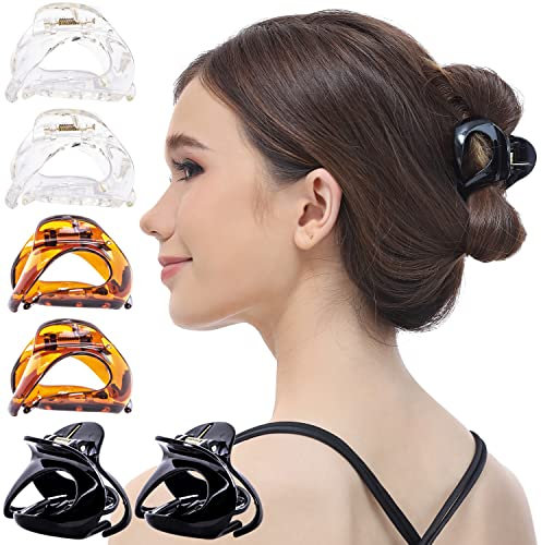 RC ROCHE 6 Stück Oval Geschwungene Haarspangen mit Ineinandergreifend Zähnen Rutschfeste Haarklammer, Medium Transparent, Schwarz, Weiß