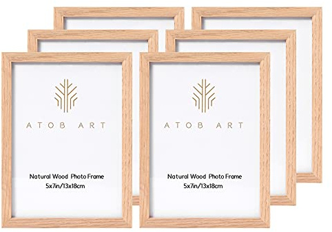 ATOBART 5x7 Solid Oak Wood Picture Frames, 6 Pack