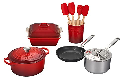 Le Creuset Batterie de cuisine en matériaux mixtes, 12 pièces, cerise
