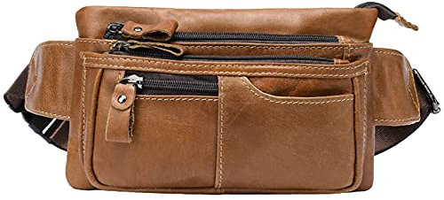 LEUCHTBOX Echtleder Bauchtasche Hüfttasche Gürteltasche Premium Hüftgurt Viele Fächer Rindsleder für Outdoor, Biker, Reiten, Wandern (Hellbraun)