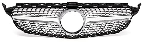 TOOWGM Diamond Style W205 Kühlergrill für Mercedes Benz C-Klasse W205 C200 C250 C300 C350 2015–18 ohne Kamera (Chrom Silber)