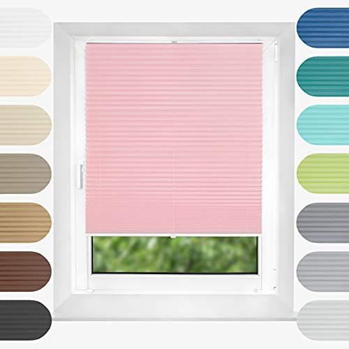 Birrke® Plissee Ohne Bohren Klemmfix 80x200 cm - Fenster Plisseerollo mit Bequemer Oben-Unten Funktion - Plissees für Sonnenschutz und Sichtschutz - Einfache Montage - Puderrosa, Rosa