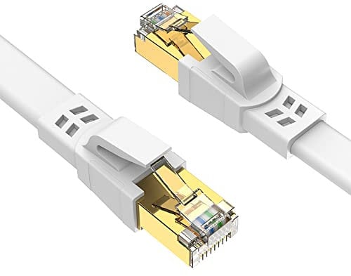 Ercielook CAT8 Ethernet Cable 3m - High Speed Shielded Flat Internet Cable, Weatherproof S/FTP UV Resistant for Router/Gaming/Modem - White