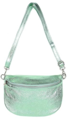 OBC Made in Italy Damen Leder Tasche Gürteltasche Crossbody Hüfttasche Bauchtasche Umhängetasche Cross-Over Bodybag Schultertasche Handytasche (Salbei)