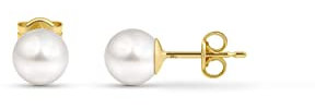 Amberta Allure Damen Ohrstecker mit Perle aus 9K Gold: 9-Karat Perle Ohrringe für Frauen - 6-6.5 mm
