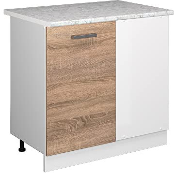 Vicco Eckunterschrank R-Line, Küchen Eckschrank, Sonoma/Weiß, 86 cm, AP Marmor