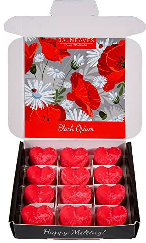 Schwarzes Opiumwachs | Starker Duftwachs Melt Geschenkset | 12 x 6 g Herzen | Handgefertigt in Großbritannien | Veganfreundlich | Langlebige Sojawachs Melt-Box