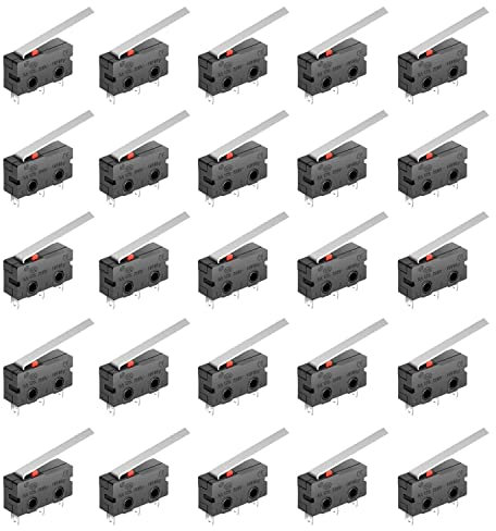 GTIWUNG 25 Pezzi Mini Interruttore a Levetta SPDT Micro Interruttore Leva Lunga 28mm, Pulsante, AC 5 A 125 250V 3 Pin, Finecorsa SPDT