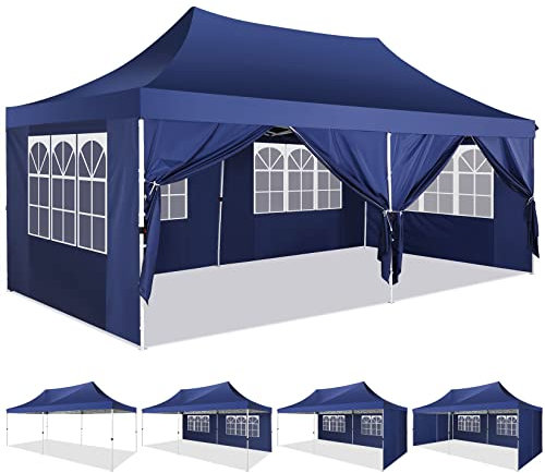 COBIZI Faltpavillon 3x6 wasserdicht stabil Pop Up Pavillon Faltbar Gartenzelt Partyzelt mit 6 Seitenteilen und Fenstern UV-Schutz