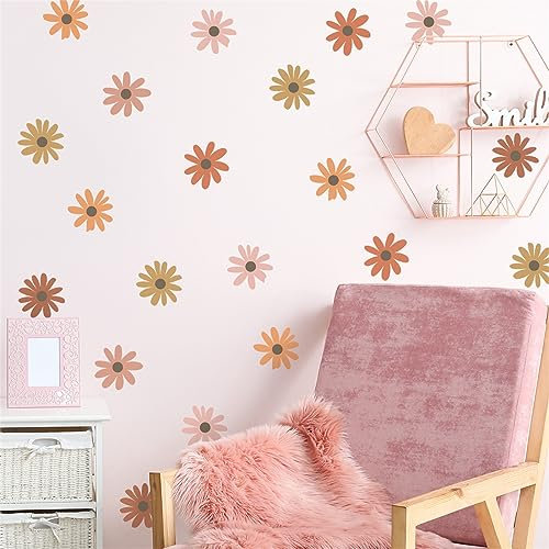 Herfair Gänseblümchen Wandsticker Kinderzimmer Boho Wandsticker Aufkleber Daisy Wandtattoo Selbstklebend Wandaufkleber für Kinderzimmer Wanddekor (Daisy Gänseblümchen)