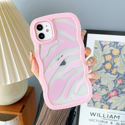 DEFBSC Hülle für iPhone 12/iPhone 12 Pro, Transparent Streifen Wellenförmiger Rand Weich TPU Handyhülle, Niedliche Wellen Schlank Kratzfest Stoßfest Schutzhülle für iPhone 12/iPhone 12 Pro - Rosa