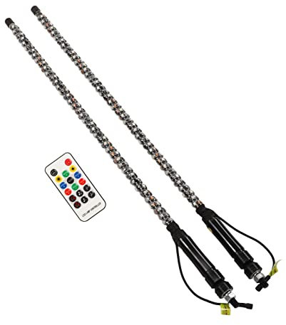 2 Luci a Frusta a LED, 20 Colori, Impermeabili, per Fuoristrada, Luce RGB, con Telecomando, Bandiera a Spirale, Luci a Frusta a LED con Antenna a Bandiera, Luce a Frusta,