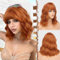 FESHFEN Wellig Bob Perücke mit Pony - 35cm Dunkel Orange Wellen Schulterlänge Perücken für Damen Frauen Synthetik Kunsthaar Haarperücke für Alltag Karneval Fasching