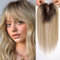 HAIRCUBE Haartopper für Frauen mit dünnem Haar ombre hellblond 100% echtes menschliches Haar topper für Frauen mit Pony Menschenhaar topper mit Schweizer Spitze Basis handgebunden 14 Zoll