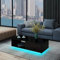 Moderner Couchtisch Schwarz Hochglanz Kaffee Tee Tisch mit 1 Aufbewahrungs Schublade Mitteltisch mit LED Licht Set für Wohnzimmermöbel