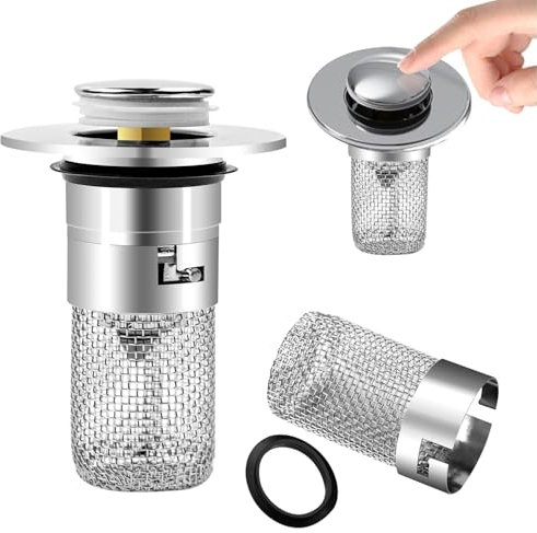 Abflussstopfen Mit Sieb, Edelstahl-Spülbecken-Ablaufsieb, Abflusssieb Waschbecken, 34-40mm Universal Pop-up Abflussstopfen für Küchenspüle Abflussfilter Sewer Sink Haarsieb-Ablaufstopfen
