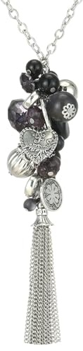 Bulinlin Silber Lange Kette Damen Silber Anhänger Kette mit Quasten Modeschmuck Kette Lang Geburtstagsgeschenk für Frauen