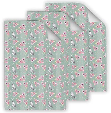 12 Geschenkpapier-Bögen hochwertige reißfeste elegante Geschenkverpackung für Frauen Freundin Vögel Kirschblüten für kleine Geschenke für Geburtstag Weihnachten (12 Bögen je A3-Format)